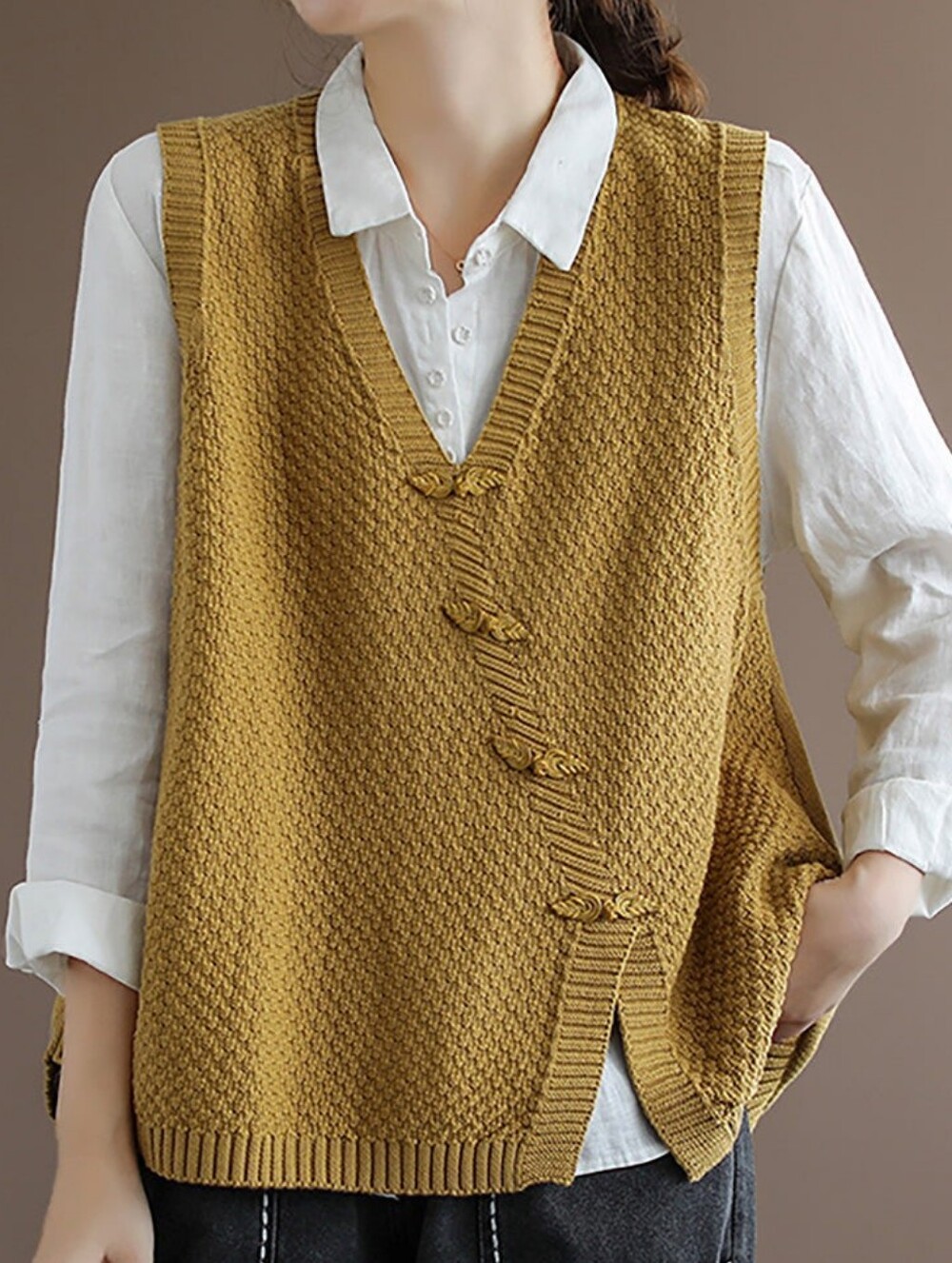 Buykud size 2XL mustard yellow sleeveless Sl Sweater
